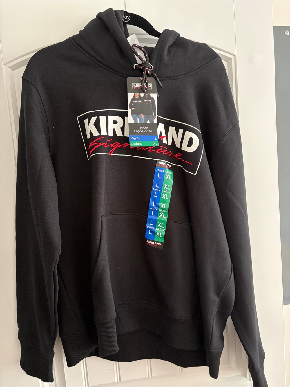 Kirkland Signature Black Hoodie with White & Red Logo